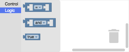包含 Control 与 Logic 分类的分类工具箱示意图。